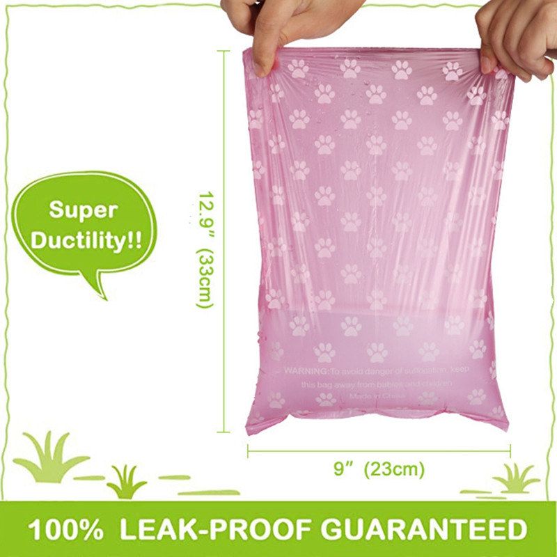 Rozā bioloģiski noārdāmi suņu izkārnījumu maisiņi Videi draudzīgi, necaurlaidīgi, kvalitatīvi biezi, spēcīgi mājdzīvnieku atkritumu maisi, viegli saplējami āra tīrīšanai