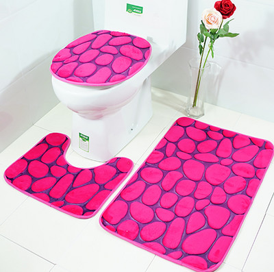 Zeegle 3D Stone Printed 3gab/komplekts Paklājiņi vannas istabai un tualetei Coral Fleece tualetes paklājiņi Vannas istabas paklāji Grīdas paklāji Vannas istabas paklājs