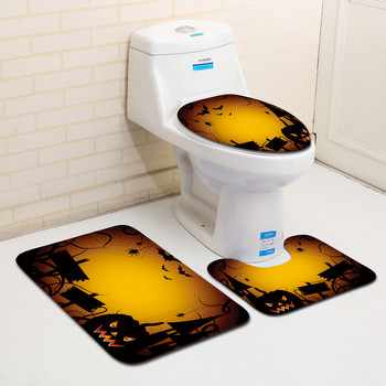 Zeegle 3Pcs Комплект тоалетни килими с модел на фенери Нехлъзгащи се постелки за баня и тоалетна Поставка Килим Капак Покривало за тоалетна Постелки за баня