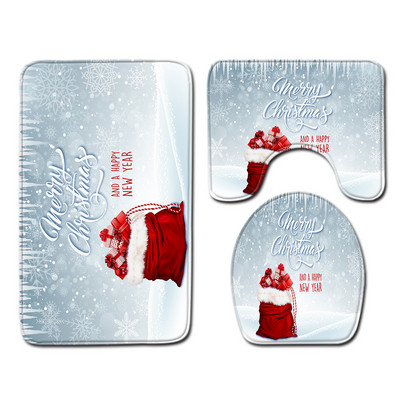Zeegle Merry Christmas Prostirka za kupaonicu Poklopac Poklopac za WC školjku Set prostirki od flanela Protuklizna prostirka za kupaonicu Periva toaletna prostirka Tepih za uređenje doma