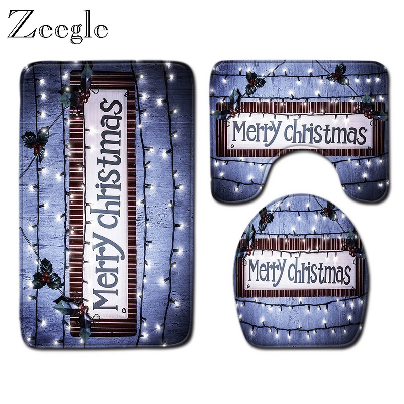Zeegle Merry Christmas Prostirka za kupaonicu Poklopac Poklopac za WC školjku Set prostirki od flanela Protuklizna prostirka za kupaonicu Periva toaletna prostirka Tepih za uređenje doma