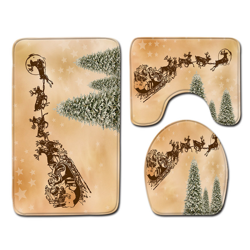 Zeegle Merry Christmas Prostirka za kupaonicu Poklopac Poklopac za WC školjku Set prostirki od flanela Protuklizna prostirka za kupaonicu Periva toaletna prostirka Tepih za uređenje doma