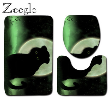Zeegle Σετ χαλάκι μπάνιου με μοτίβο ζώων Σετ Τουαλέτας U Τύπος Ματ Βάθρο Χαλί Κάλυμμα Τουαλέτας Κάλυμμα Μπάνιου Πολυεστέρα Αντιολισθητικό Χαλί ποδιών