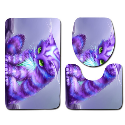 Zeegle Animal Pattern vannas paklājiņa komplekts tualetes U veida paklājiņš Pjedestāla paklāja vāks Tualetes pārvalks Poliestera vannas istabas paklājiņš Pretslīdošs pēdu paklājs