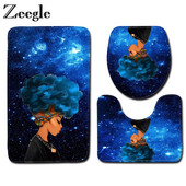 Zeegle Africa Woman Pattern 3gab vannas paklājiņu komplekts Vannas istabas paklāju komplekts Neslīdoši paklājiņi vannas istabai tualetes vannas paklāji Mīksti vannas istabas paklāji