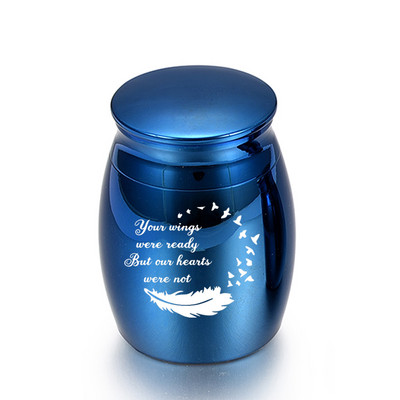 Eņģeļa spalvu Brīvības spārni Gravējami zili Skaisti Mazi Mājdzīvnieku zārki Mini kremācijas piemiņas urnas cilvēku pelniem
