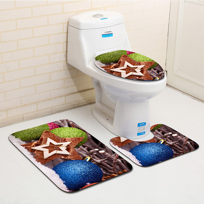 Zeegle 3Pieces božićni ukrasi otisnuti kupaonski set prostirki za kupanje Podna prostirka od koraljnog flisa za kupaonicu Perive toaletne prostirke Otirači za vrata
