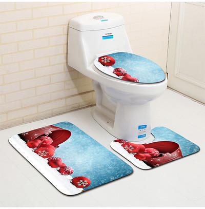 Zeegle 3Pieces božićni ukrasi otisnuti kupaonski set prostirki za kupanje Podna prostirka od koraljnog flisa za kupaonicu Perive toaletne prostirke Otirači za vrata