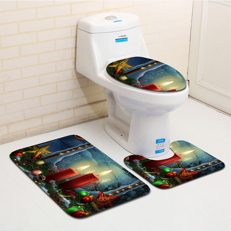 Zeegle 3Pieces božićni ukrasi otisnuti kupaonski set prostirki za kupanje Podna prostirka od koraljnog flisa za kupaonicu Perive toaletne prostirke Otirači za vrata