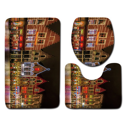 Zeegle 3gab Vannas istabas paklājiņu komplekts tualetes U tipa mikrošķiedras vannas paklājiņš vāks tualetes pārsegs neslīdošs grīdas paklājs flaneļa tualetes kāju paklājs