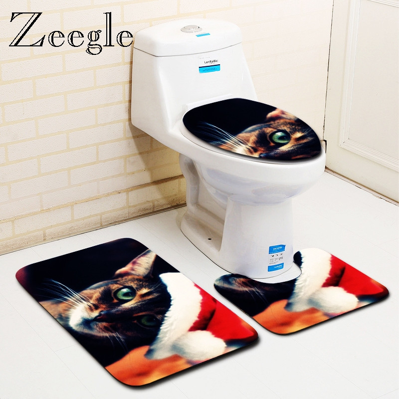 Zeegle 3gab Vannas istabas paklājiņu komplekts tualetes U tipa mikrošķiedras vannas paklājiņš vāks tualetes pārsegs neslīdošs grīdas paklājs flaneļa tualetes kāju paklājs