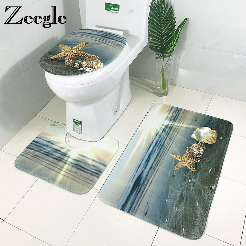 Zeegle 3Pcs/set Kupaonska prostirka WC prostirke Protuklizni kupaonski tepisi Komplet kupaonskih prostirki Flanel kupaonski tepih Prekrivač WC prostirke za tuš