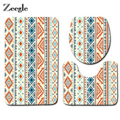 Zeegle 3gab ģeometrisks tualetes paklāja komplekts Neslīdošs vannas paklājiņš Vannas istabas grīdas paklāji Mazgājams vāks Tualetes pārvalki Vannas istabas piederumi