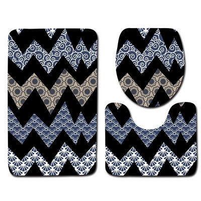 Zeegle 3gab ģeometrisks tualetes paklāja komplekts Neslīdošs vannas paklājiņš Vannas istabas grīdas paklāji Mazgājams vāks Tualetes pārvalki Vannas istabas piederumi