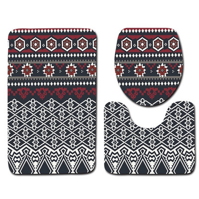 Zeegle 3gab ģeometrisks tualetes paklāja komplekts Neslīdošs vannas paklājiņš Vannas istabas grīdas paklāji Mazgājams vāks Tualetes pārvalki Vannas istabas piederumi