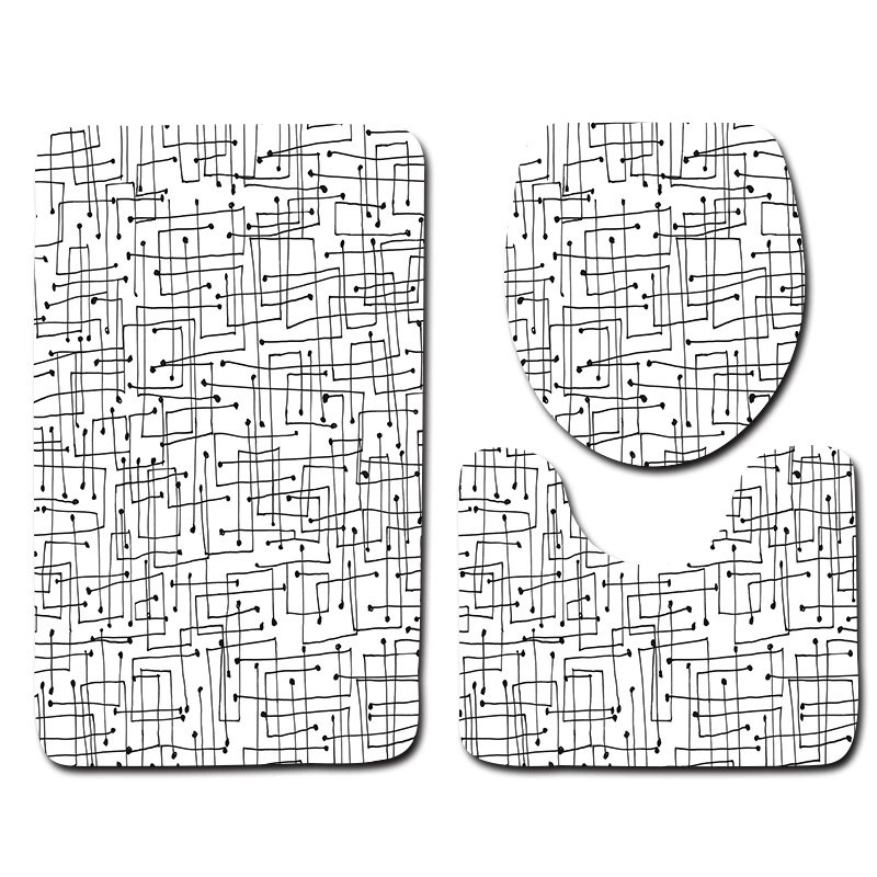 Zeegle 3gab ģeometrisks tualetes paklāja komplekts Neslīdošs vannas paklājiņš Vannas istabas grīdas paklāji Mazgājams vāks Tualetes pārvalki Vannas istabas piederumi