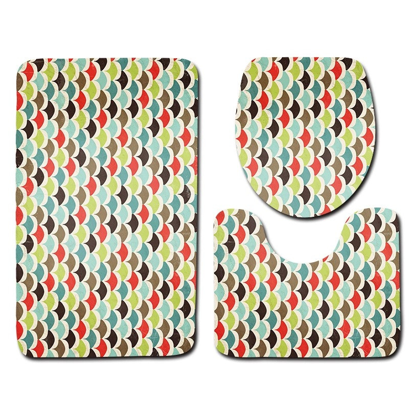 Zeegle 3gab ģeometrisks tualetes paklāja komplekts Neslīdošs vannas paklājiņš Vannas istabas grīdas paklāji Mazgājams vāks Tualetes pārvalki Vannas istabas piederumi