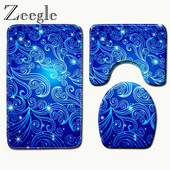 Zeegle 3gab paklāju komplekts vannas istabai 3D druka Neslīdošs vannas paklājiņš vannas istaba virtuves paklājs kājslauķis dekors tualetes sēdekļa pārklājs paklājs