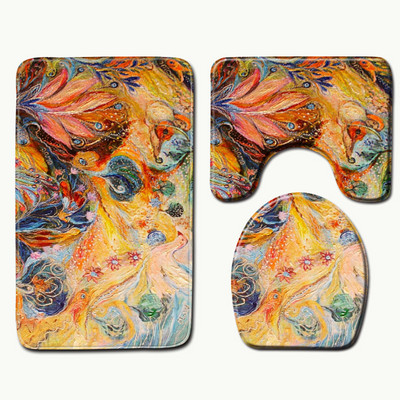 Zeegle 3gab paklāju komplekts vannas istabai 3D druka Neslīdošs vannas paklājiņš vannas istaba virtuves paklājs kājslauķis dekors tualetes sēdekļa pārklājs paklājs