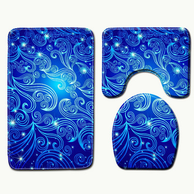 Zeegle 3gab paklāju komplekts vannas istabai 3D druka Neslīdošs vannas paklājiņš vannas istaba virtuves paklājs kājslauķis dekors tualetes sēdekļa pārklājs paklājs