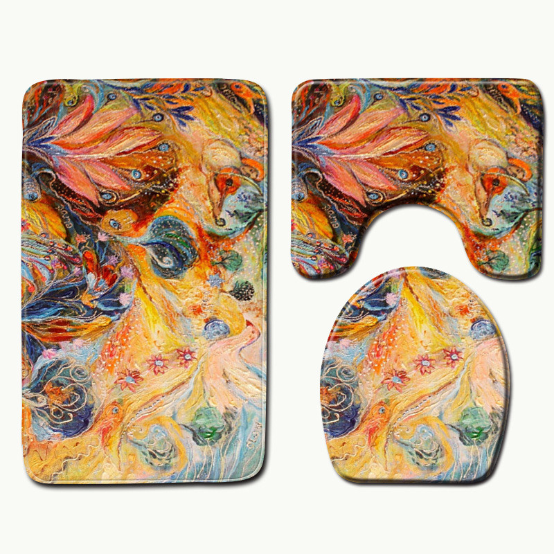 Zeegle 3gab paklāju komplekts vannas istabai 3D druka Neslīdošs vannas paklājiņš vannas istaba virtuves paklājs kājslauķis dekors tualetes sēdekļa pārklājs paklājs