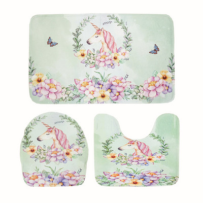 Zeegle 3gab Vannas istabas paklājiņu komplekts Tintes krāsošana Vannas paklājiņš Pretslīdes tualetes grīdas paklāji Vannas istabas paklāji Flaneļa tualetes paklājiņu komplekti vannas paklāju komplekti