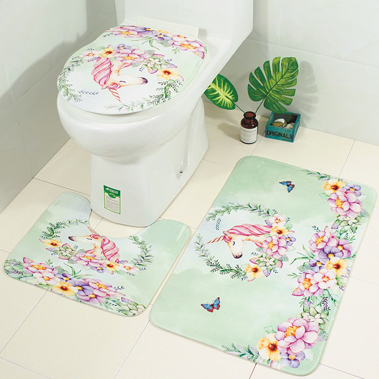 Zeegle 3gab Vannas istabas paklājiņu komplekts Tintes krāsošana Vannas paklājiņš Pretslīdes tualetes grīdas paklāji Vannas istabas paklāji Flaneļa tualetes paklājiņu komplekti vannas paklāju komplekti