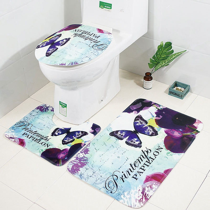 Zeegle 3gab Vannas istabas paklājiņu komplekts Tintes krāsošana Vannas paklājiņš Pretslīdes tualetes grīdas paklāji Vannas istabas paklāji Flaneļa tualetes paklājiņu komplekti vannas paklāju komplekti