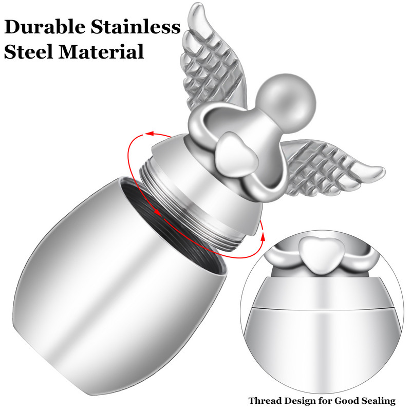 Personalizētas eņģeļa spārna piemiņas urnas cilvēkiem/dzīvnieku pelnu turētājam Mini kremācijas urnas nerūsējošā tērauda piemiņas pelnu burka