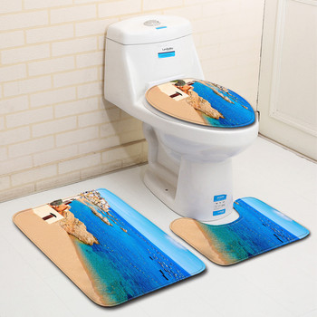 Zeegle Beach εμπριμέ χαλάκια μπάνιου και χαλιά Χαλάκι τουαλέτας Σετ WC Carpet Memory Foam Πατάκια μπάνιου Αντιολισθητικό χαλάκι ντους