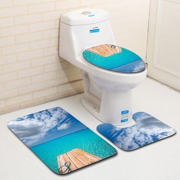 Zeegle Beach εμπριμέ χαλάκια μπάνιου και χαλιά Χαλάκι τουαλέτας Σετ WC Carpet Memory Foam Πατάκια μπάνιου Αντιολισθητικό χαλάκι ντους