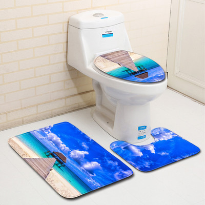Zeegle Beach apdrukāti vannas istabas paklājiņi un paklāji tualetes paklājiņš 3gab WC paklāja komplekts Memory Foam vannas paklājiņi Vannas istabas neslīdošs dušas paklājiņš