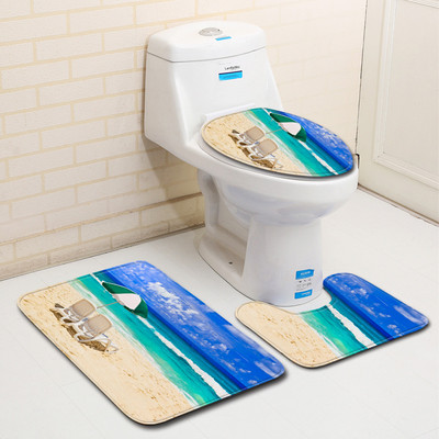 Zeegle Beach apdrukāti vannas istabas paklājiņi un paklāji tualetes paklājiņš 3gab WC paklāja komplekts Memory Foam vannas paklājiņi Vannas istabas neslīdošs dušas paklājiņš