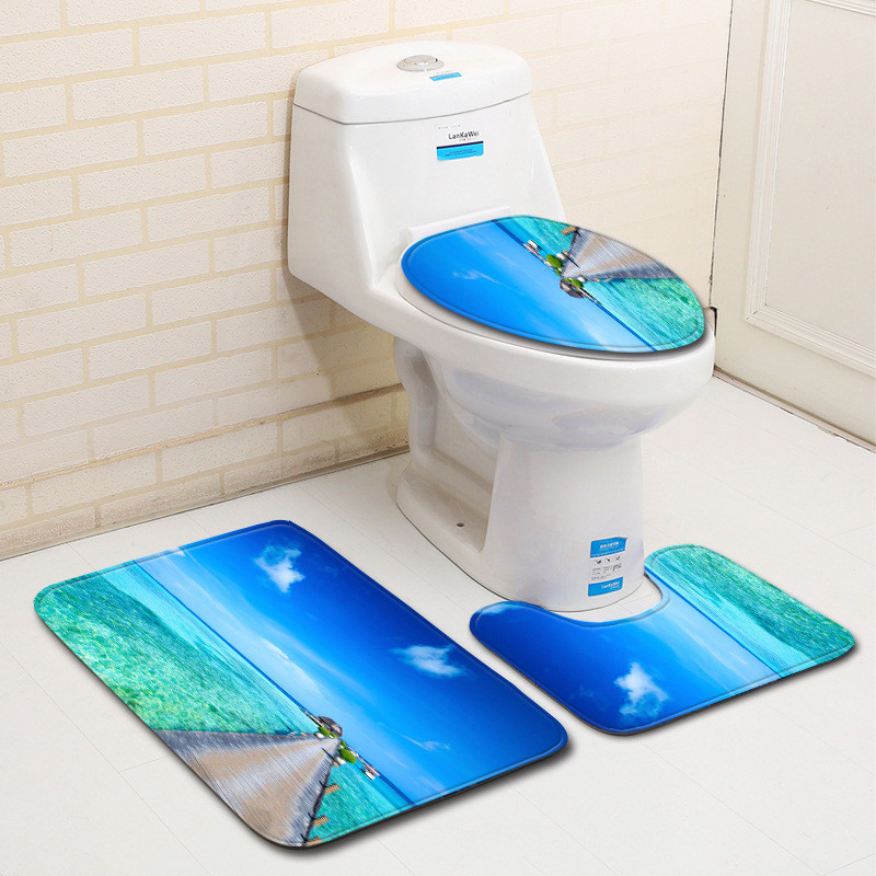 Zeegle Beach apdrukāti vannas istabas paklājiņi un paklāji tualetes paklājiņš 3gab WC paklāja komplekts Memory Foam vannas paklājiņi Vannas istabas neslīdošs dušas paklājiņš