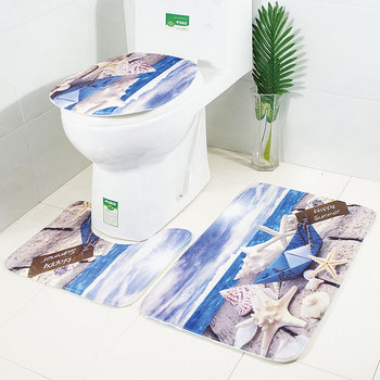 Камъчета Printing Toalet Floor Mat 3Pcs Set Противоплъзгащ Килим за баня Тоалетна Подложка за крака Подложка за баня Тоалетни килими Килим Домашен декор