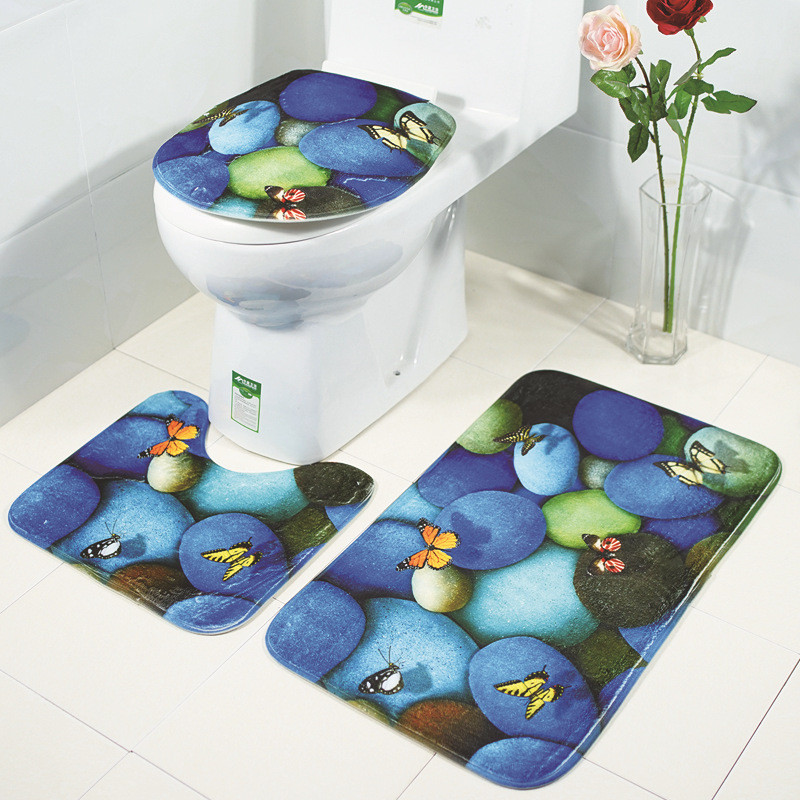 Ispis šljunka Podna prostirka za WC školjku Set od 3 komada Protuklizni tepih za kupaonicu Podloga za noge podloge za kupaonicu Otirač za kupaonicu WC prostirke Tepih Kućni dekor