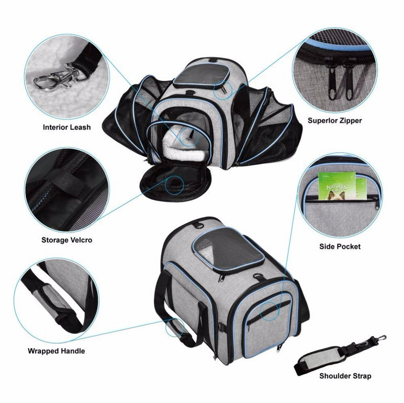 Mājdzīvnieku pārvadātāji Četras puses paplašinātas suņu pārvadātāji Mājdzīvnieku automašīnas ceļojumu soma Izvelkama mājdzīvnieku kaķu kucēnu suņu somas stropes, kas paredzētas maziem dzīvniekiem