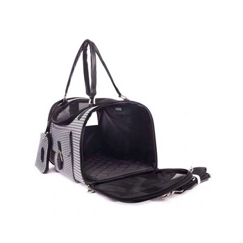 Fashion PU Δερμάτινο αναπνεύσιμο πλέγμα Πτυσσόμενη τσάντα μεταφοράς κατοικίδιων γατών για σκύλους κατοικίδιων ζώων Φορητή τσάντα ταξιδιού με τσαντάκι και ρυθμιζόμενο λουράκι