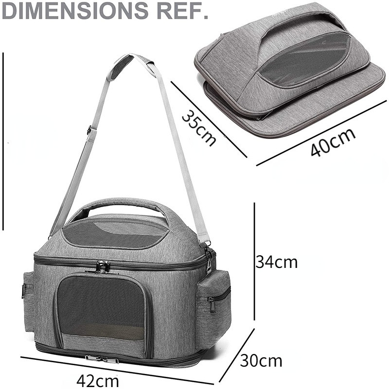 Mājdzīvnieku pārvadātājs lieliem kaķiem un maziem suņiem Mīkstā sānu mājdzīvnieku rokassomiņa, kas piemērota līdz 10 kg resna kaķa kucēnu pārvadāšanai, aviokompānija apstiprināta zem sēdekļa