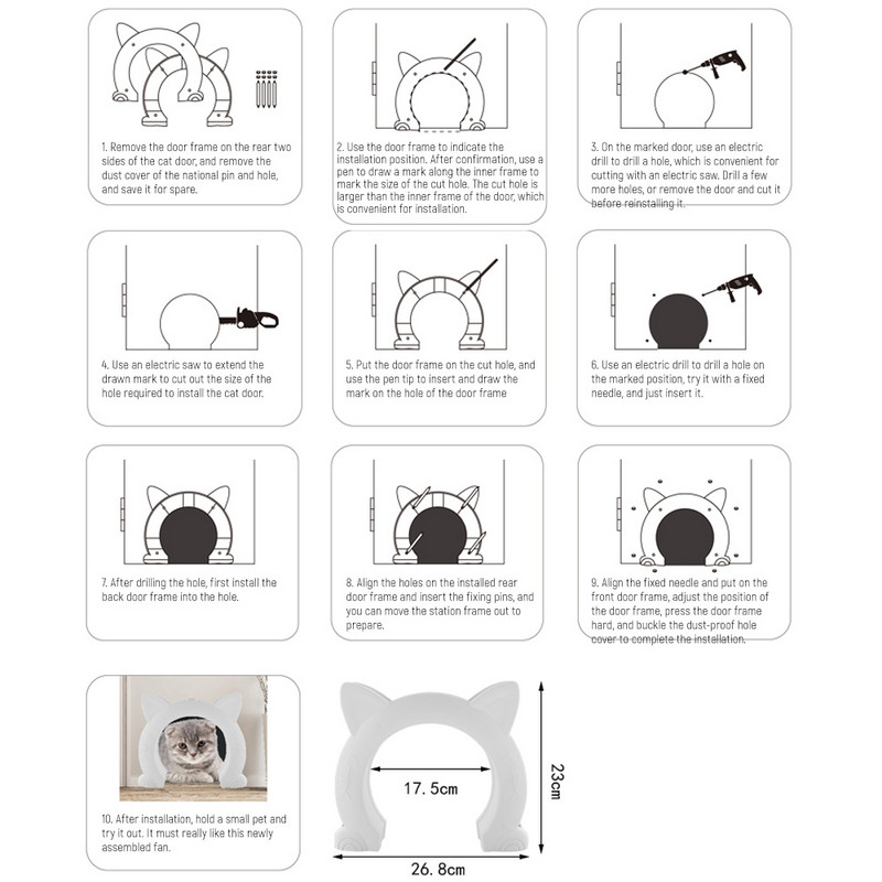 Saugios naminiams gyvūnėliams durys Apvalios apsaugos ABS vidinės išorinės durys, skirtos Cat Door priedams Cat Supplies Mielos šuns durys