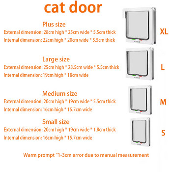 S/M/L Πόρτα με πτερύγιο 3 χρωμάτων με πορτάκι ασφαλείας 4 κατευθύνσεων για γατάκι σκύλου γατούλα Μικρό κατοικίδιο Πόρτα Κιτ πόρτας για γάτα κουτάβι Πύλη ασφαλείας