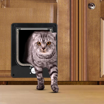 Πορτάκι για σκύλο γάτα με κλειδαριά ασφαλείας 4 κατευθύνσεων Είσοδος Έλεγχος εξόδου Γατάκι κουτάβι Μικρό κατοικίδιο ABS Πλαστικές πόρτες Πόρτες Προμήθειες για κατοικίδια