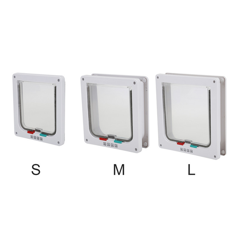 S/M/L 2 värvi kassi klappuks 4-suunalise lukuga turvaluukuks koera kassipojale Väikese lemmiklooma värava uksekomplekt kassi kutsika turvavärav