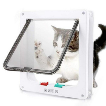 Πόρτα με πτερύγιο για σκύλους με 4 κατευθύνσεις κλειδαριά ασφαλείας με πτερύγια για σκύλους γάτες Kitten ABS Πλαστικό Small Pet Gate Door Kit Dogs Cat Dogs Flap πόρτες