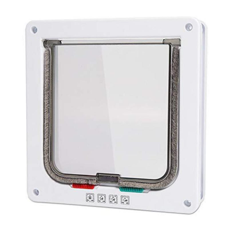 Suņu kaķu atloku durvis ar četrvirzienu drošības slēdzenes atloku durvis suņu kaķiem Kaķēns ABS plastmasas mazo mājdzīvnieku vārtu komplekts Kaķu suņu atloku durvis