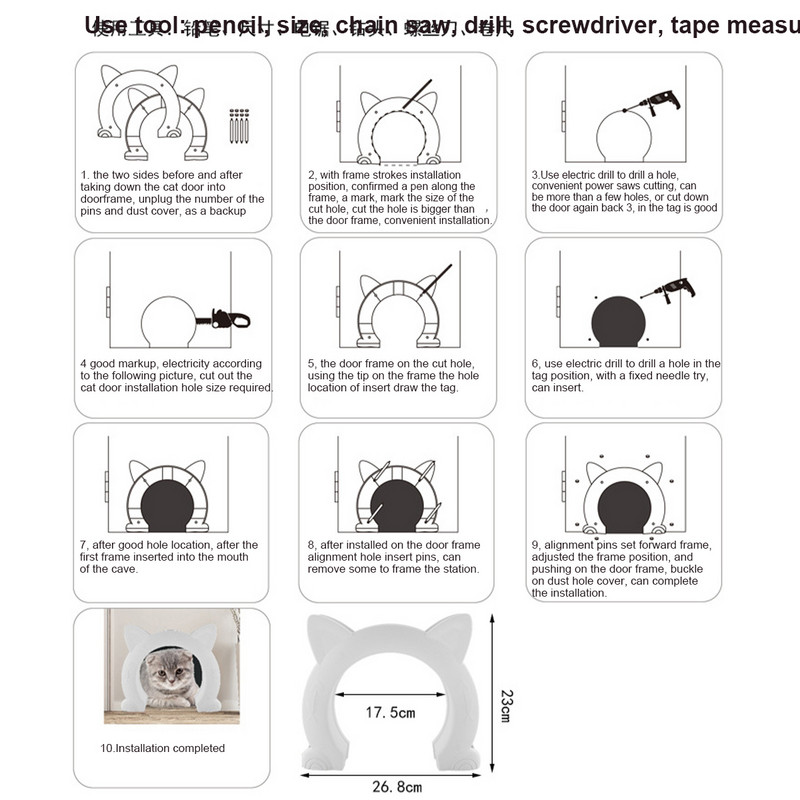 Sisseehitatud kassiuks Lemmiklooma uks klapita siseuks kruvidega Armas kiisukujuline auguline kassivärav Kassi-seljasõbralik