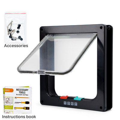 Viedās mājdzīvnieku durvis, četrvirzienu bloķēšanas drošības slēdzene ABS plastmasas suņu kaķu atloka durvis, vadāmas, slēdža virziena durvis, mazo mājdzīvnieku piederumi