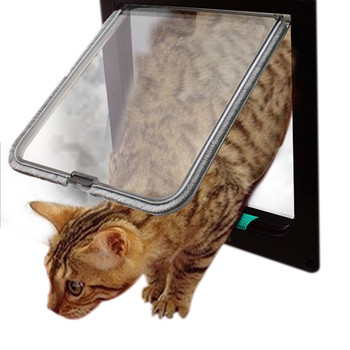Πορτάκι για σκύλους γάτας με 4 κατευθύνσεις κλειδαριά ασφαλείας με πτερύγια για σκύλους γάτες γατάκι ABS Πλαστικό μικρό κιτ πόρτας για κατοικίδια ζώα