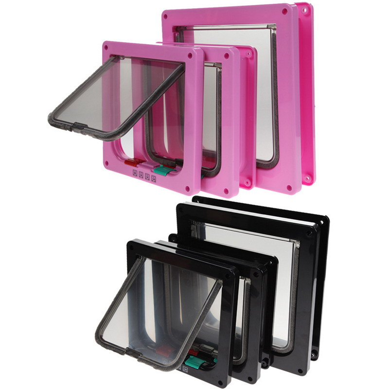 Suņu kaķu atloku durvis ar četrvirzienu drošības slēdzenes atloku durvis suņu kaķiem Kaķēns ABS plastmasas mazo mājdzīvnieku vārtu komplekts Kaķu suņu atloku durvis