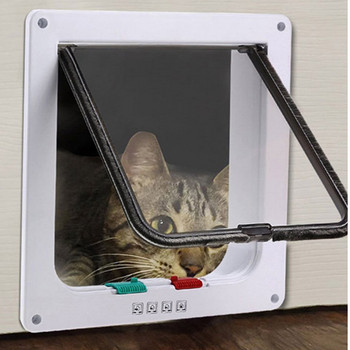 Νέα πόρτα με κλειδαριά 4 κατευθύνσεων για σκύλους γάτα γατάκι Πορτάκι κουτάβι Πλαστική πύλη ABS Μικρή πόρτα για σκύλους για κατοικίδια